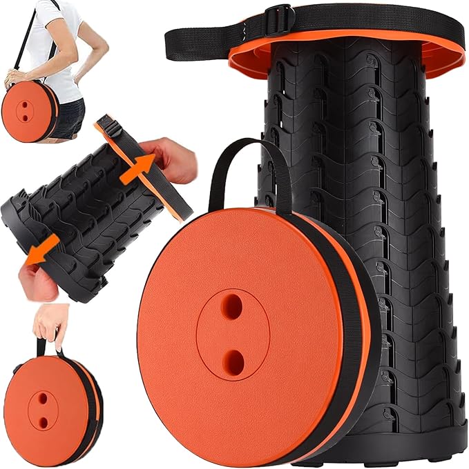 Fishboy Upgraded Collapsible Stool, 400lbs Max Weight, Lightweight But Sturdy, Portable Retractable Folding Telescoping Foldable Camping Stool for Adults Outdoor Fishing Hiking Gardening Travel BBQ