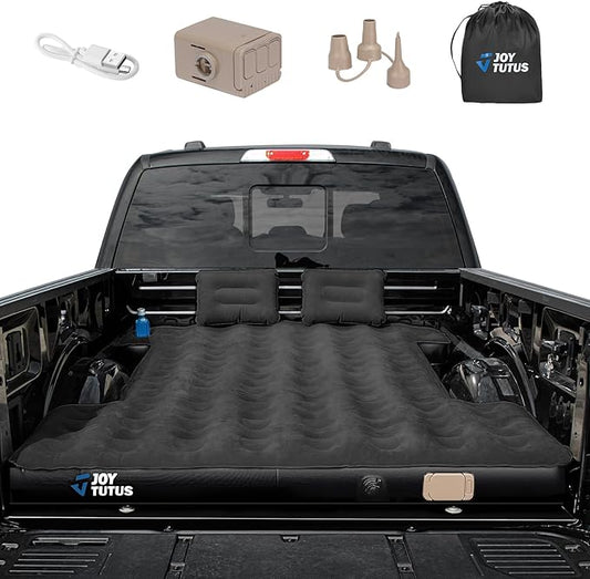 JOYTUTUS 6.4-6.7Ft Truck Bed Air Mattress with Built-in Air Pump, Inflatable Mattress Full Size Regular Beds for Outdoor Camping,with Carry Bag&Cup Holder,Black