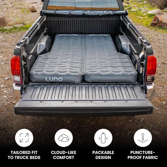 Luno AIR 6ft Truck Bed Mattress Car Camping - Tailored 2nd & 3rd Gen Tacoma Support | Sleeps 2 People up to 6ft Tall