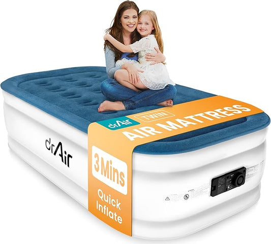 Twin Air Mattress with Built-in Pump, 18" Raised Blow Up Mattress, 500 lbs Max Honeycomb Air Bed, 48Hr Leak-Proof Test, 3min Inflatable Mattress for Home, Guests, Camping, Colchones inflables