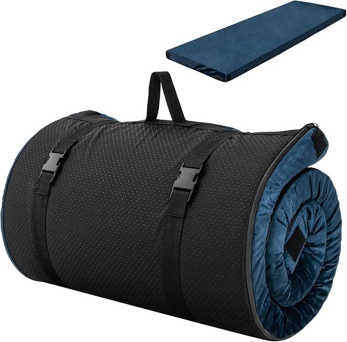 S AFSTAR Memory Foam Camping Mattress, Roll Up Travel Mattress w/Carry Bag, Removable Cover, Plush Surface, Anti-Slip Bottom, 72” Portable Foldable Floor Mat for Camping Car Travel