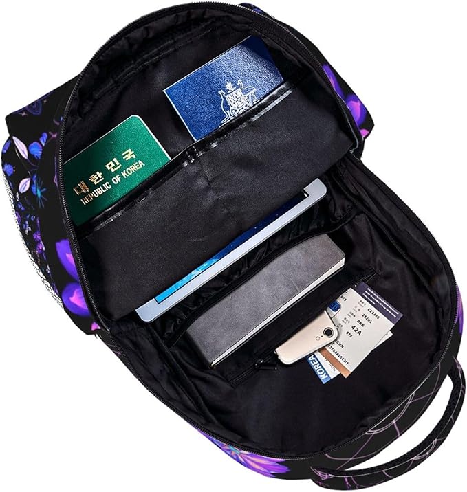 Adults Lightweight Magical Symbols And Flowers Art Rucksacks Large Capacity Bookbag With Adjustable Shoulder Straps for Trekking Outdoors Bicycle