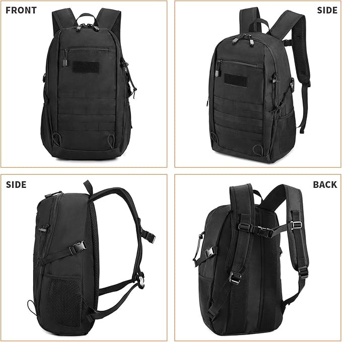 HUNTVP 20L Tactical Backpack Military MOLLE Backpack Daypack Rucksack Gear Tactical Assault Pack Bag for Hunting Camping Trekking(20L-Black)