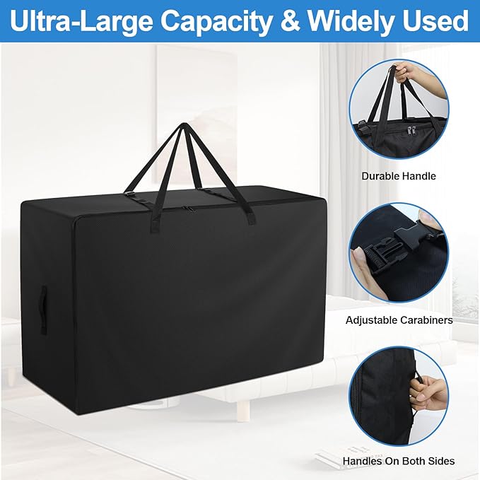 Folding Mattress Bag - 600D Oxford Cloth Heavy Duty Carry Case for Tri-Fold Guest Bed Mattress (Fits 4" Queen Mattress, Black)