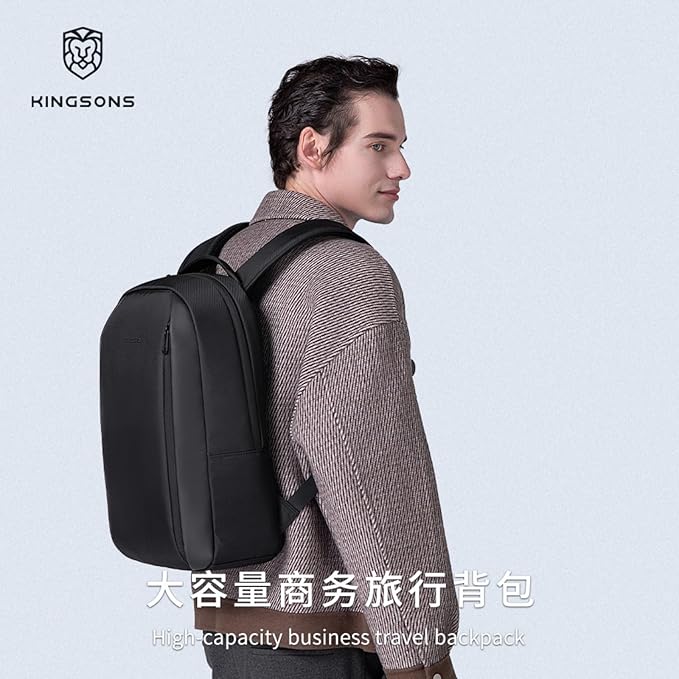 Kingsons 15.6 Inch Laptop Compartment Backpack for Men,Waterproof Slim Durable Business Backpack for Work，Travel (KS25458-Black-US-1)