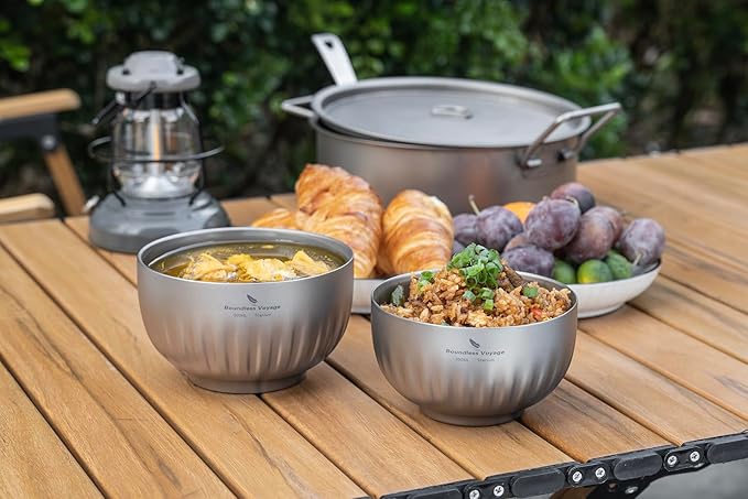 iBasingo 350ml Titanium Camping Bowl Double Wall Insulated Soup Bowl Ultralight Durable Portable Oatmeal, Rice, Food Tableware for Outdoor Backpacking, Hiking, Travel Ti1164T