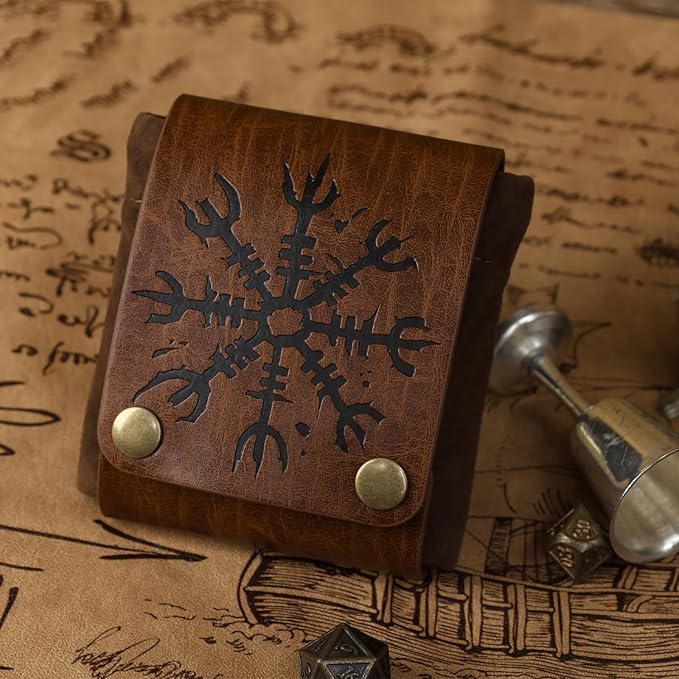 HiiFeuer Medieval Embossed Foraging Bag Belt Pouch, Portable Collapsible Bag Hiking Pouch for Ren Faire (Brown A)