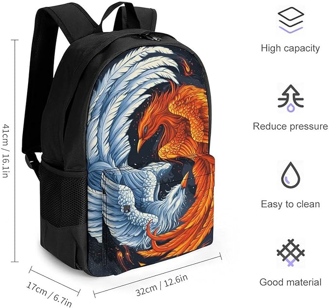 Supdreamc Backpack Lightweight Anti-Theft Multipurpose Ice Water Fire Flame Phoenix Bird Art Shoulder Bag Large Capacity Travel Hiking Backpack With Padded Straps