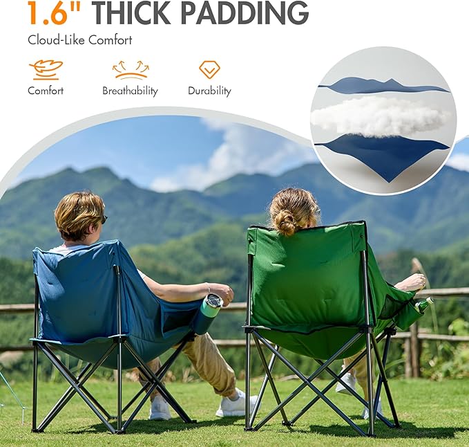 PORTAL 32In Extra Wide Camping Chair for Adults, Oversized Folding Chair with Cup Holder & Carry Bag, Heavy-Duty Outdoor Chair Supports 350 lbs, Portable for Camping, Lawn, Patio