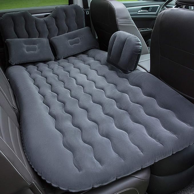 Inflatable Car Air Mattress Back Seat Bed with Air Pump,Thickened Portable Car Travel Sleeping Camping Air Mattress Blow Up Bed for Car Universal SUV