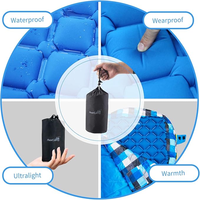 AceCamp 2 in 1 Sleeping Pad,Ultralight Camping Sleeping Pad Inflatable Camp Pad with Travel Pillow for Backpacking and Hiking