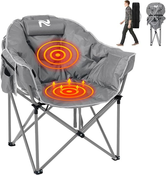 ABORON Heated Camping Chair Oversized, Three Model Portable Cushion Folding Chair, Heavy Duty Foldable Chairs Support Up to 500 lbs, Ideal for Outdoor Adventures
