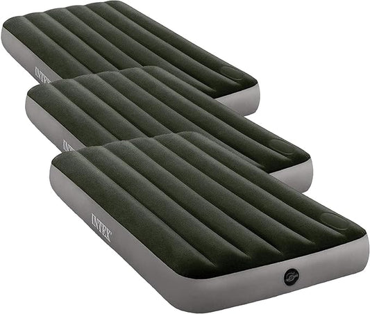 Intex 64762E Dura-Beam Standard Downy Air Mattress: Fiber-Tech – Full Size – Built-in Foot Pump – 10in Bed Height – 600lb Weight Capacity (Pack of 3)