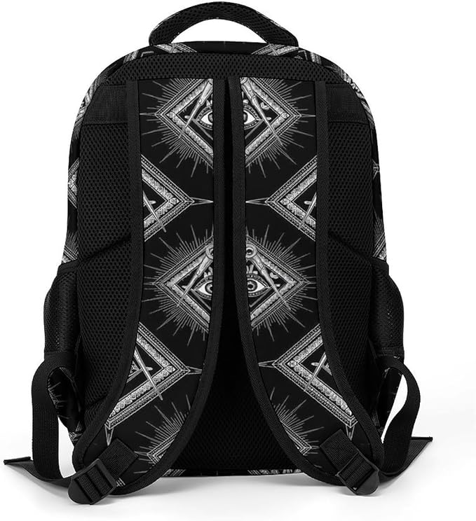 Large Capacity Laptop Backpack Freemasonry Freemason Logos Black, Sturdy Water Resistant College Bookbag with Water Bottle Pockets for Business Travel Gifts