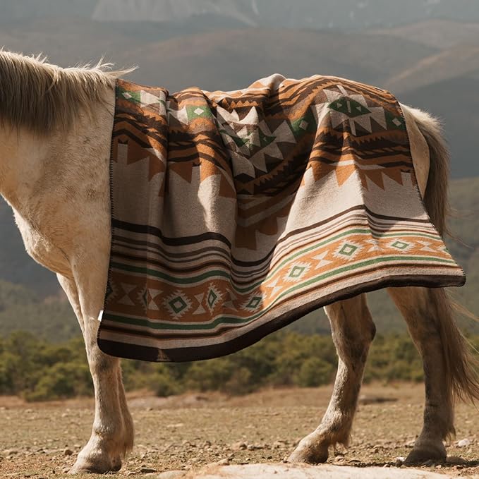 Aztec Throw Blanket with Soft Sherpa Lining, Traditional Southwestern Navajo Tribal Style Warm Throw for Camping, Outdoor, Cozy Boho Blanket for Couch, Sofa, Bed, 50"x60", Yellow