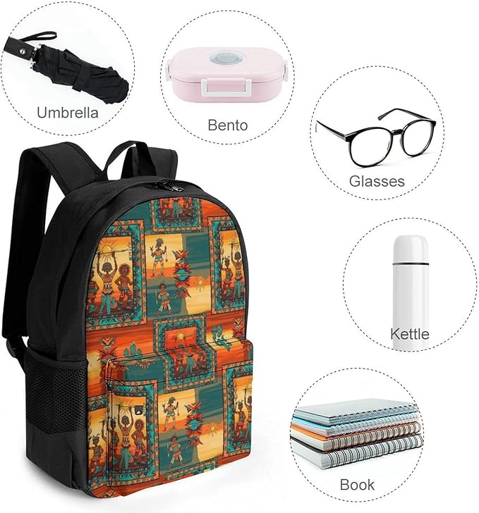 Men Women Polyester Southwest Native American Happy Dance Backpack Large Capacity Bookbag With Smooth Zippers for Climbing Picnic Bicycle