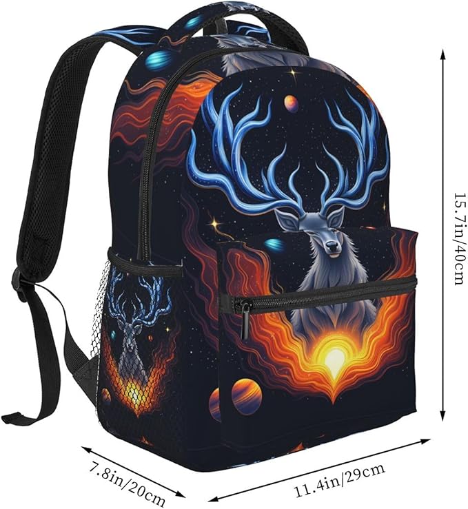 Casual Daypack Multipurpose Anti-Theft Large Capacity Carry On Bag, Space Galaxy Elk Art Casual Daypack Climbing Shoulder Bag With Padded Straps