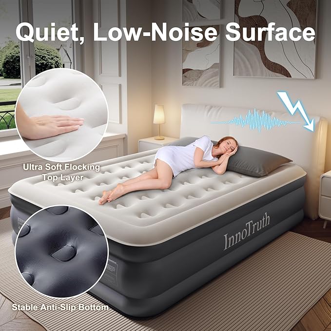InnoTruth Queen Air Mattress with Built in Pump, Upgraded PVC to Prevents Air Leaks,Enhanced Durability Inflatable Blow up Mattress，Air Bed for Guest & Home, Ideal for Family, 650 lbs