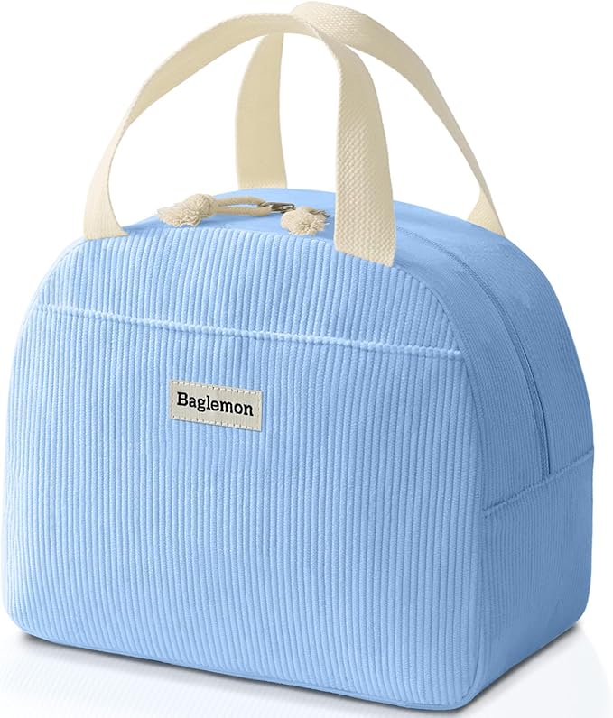 Lunch Bag for Women Men Cute Corduroy Lunch Tote Bags Reusable Insulated Lunch Box Large Capacity Reusable Insulated Cooler for Work/Picnic/Travel (Corduroy Light Blue)