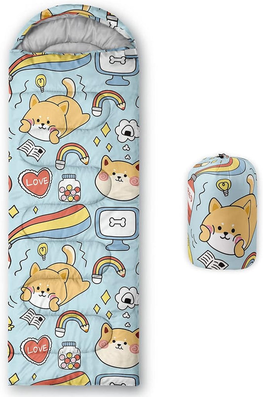 Kids Sleeping Bag for Boys Girls,Rocket Moon Print-Lightweight Warm Portable Outdoor Indoor-Waterproof Cold Weather Resistant Sleeping Bag for Camping Hiking