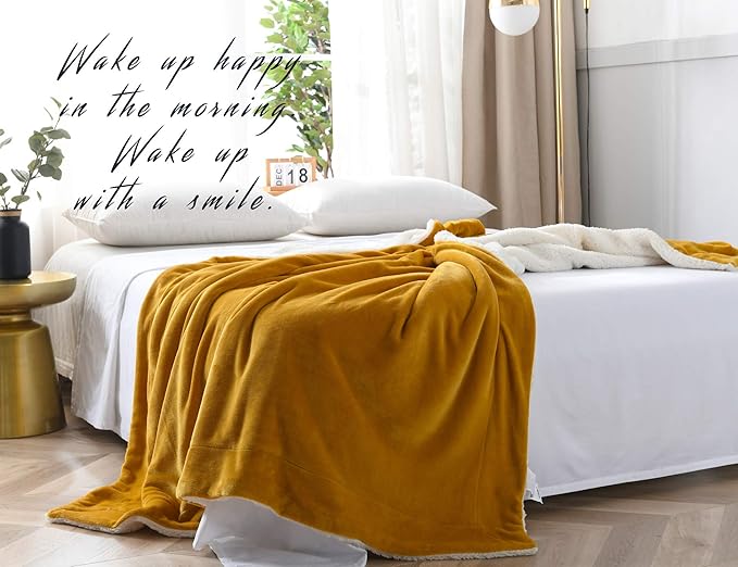 NANPIPER Throw Blanket Warm Sherpa Blanket Soft Fuzzy Plush Reversible Fleece Microfiber for Bed/Couch(60"x80",Ginger Yellow)