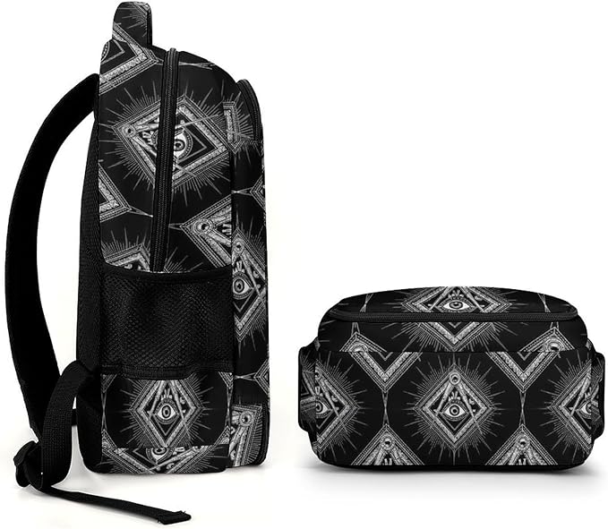 Large Capacity Laptop Backpack Freemasonry Freemason Logos Black, Sturdy Water Resistant College Bookbag with Water Bottle Pockets for Business Travel Gifts