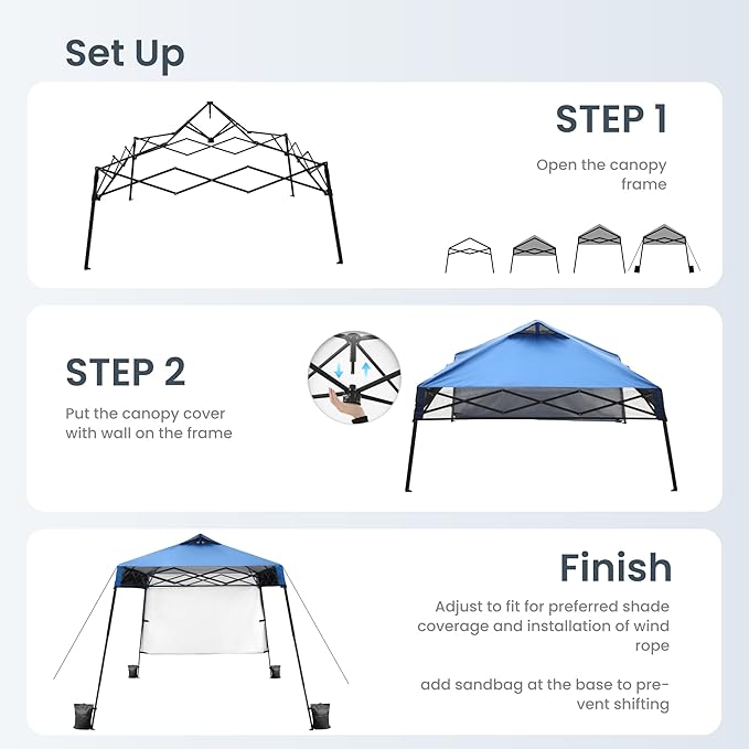 PHI VILLA 8x8ft Pop Up Canopy Tent Instant Portable Shelter One Push Tent Canopy, 4 Weight Bags, Slanted Legs-Blue