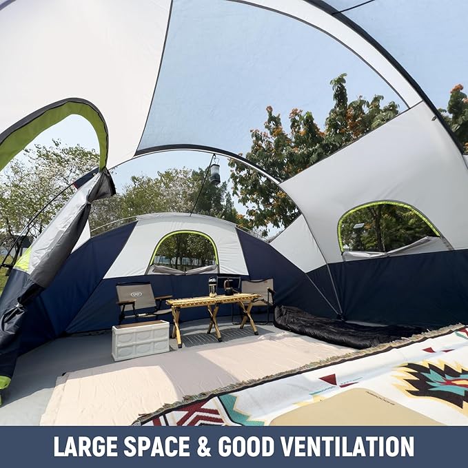 HIKERGARDEN 10 Person Camping Tent - Portable Easy Set Up Family Tent for Camp, Windproof Fabric Dome Tent Outdoor for Hiking, Backpacking, Traveling-14'x11'x74in(H)