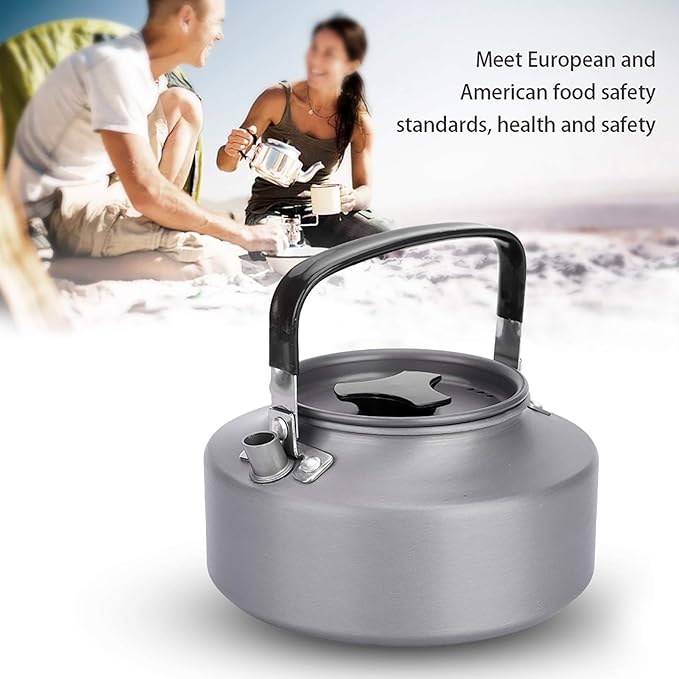 Aluminum Teapot 37oz, Coffee and Tea Kettle with Folding Handle, Portable Pot for Camping, Hiking and Kitchen Use, Black Handle (Black Handle)