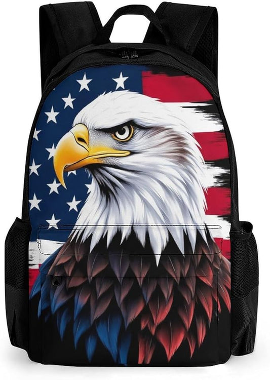 Supdreamc Lightweight Rucksack for Sports Travel Running, Big Capacity Multipurpose Anti-Theft Bookbag, Bald Eagle American Flag Travel and Sport Backpack Rucksack