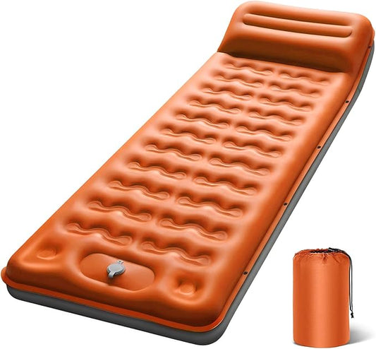OGERY Sleeping Pad, Ultralight Self Inflatable Sleeping Pad for Camping with Pillow Built-in Foot Pump, 6" Extra-Thick Reinforced Camping Pad for Hiking, Backpacking, Tent, Single
