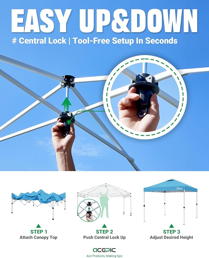 10x10 Pop Up Canopy Tent,300D Silver-Coating Top,Pop Up Canopy Tent Instant Portable Shelter with 1-Button Push and Wheel Carry Bag, 8 Stakes and 4 Upgraded Canopy Weights (Serene Blue, 10x10)
