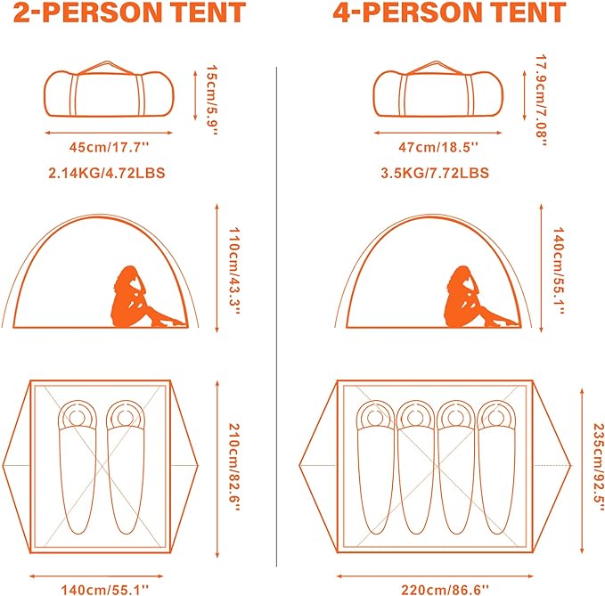 BISINNA 2/4 Person Camping Tent Lightweight Backpacking Tent Waterproof Windproof Two Doors Easy Setup Double Layer Outdoor Tents for Family Camping Hunting Hiking Mountaineering Travel