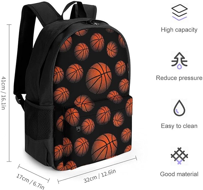 Polyester Daypack Backpack for Climbing Outdoors Running, Big Capacity Multipurpose Anti-Theft Bookbag, Basketball Black Travel Hiking Camping Rucksack