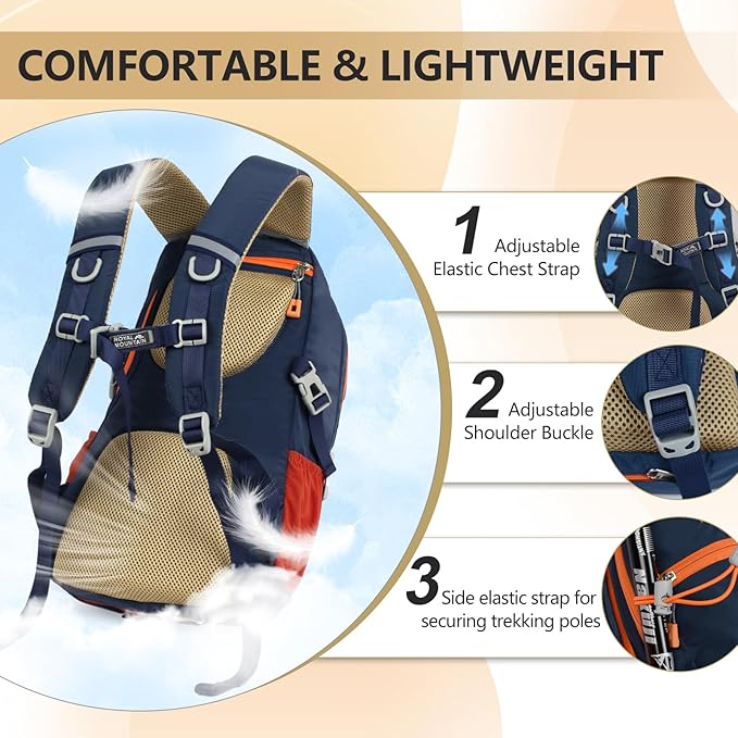 Small Hiking Backpack With Rain-cover, 20L Travel Backpacks For Women Men, Camping Daypack Backpacks Lightweight, Durable Hiking Backpack Fit For Camping, Daily Commuting, Short Trips (Navy Blue)