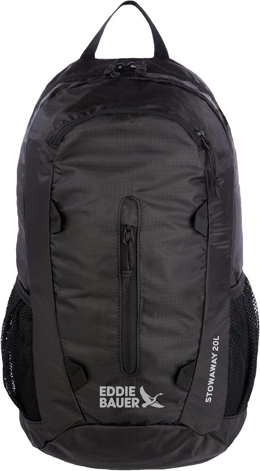 Eddie Bauer Stowaway Packable Backpack | Travel | Outdoor | Lightweight | Foldable | Durable | Ripstop Polyester | 20L - Onyx Black