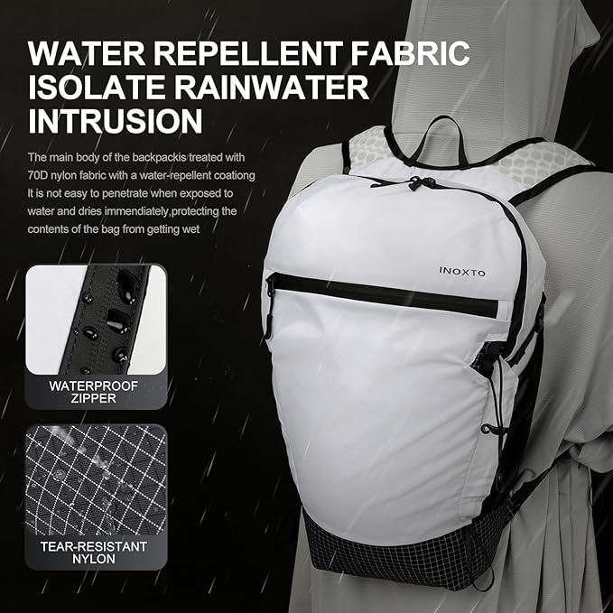 IX INOXTO Hiking Backpack 15L/22L Ultra Lightweight Packable Travel Backpack Small Waterproof Foldable Outdoor Day Pack with Two 500ML soft flasks for Men Women (White)