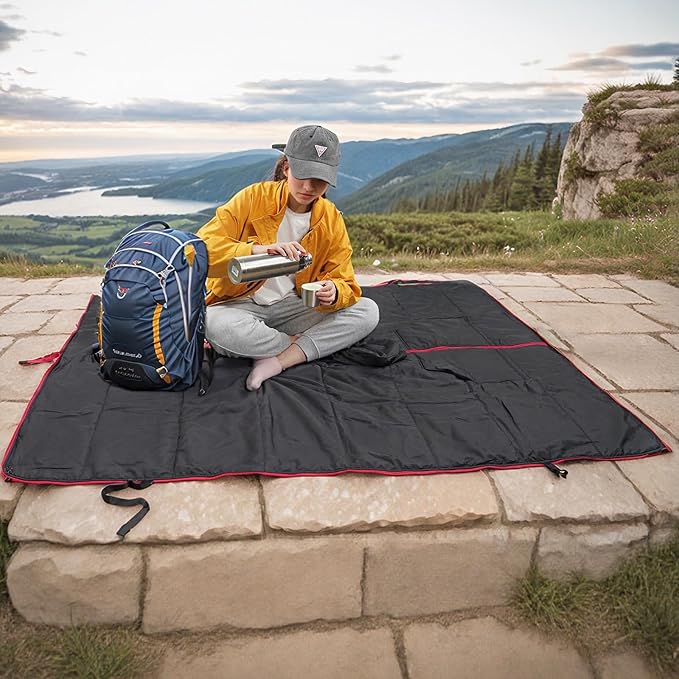 Hooded Poncho Blanket, Wearable Camping Blankets, Large Stadium Poncho Windproof & Water-Repellent, 75 * 55 inch, Portable & Warm, for Outdoor, Sports, Concerts, Travel, Picnic, Car, Survival, Hunting