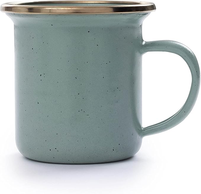 Barebones 5-Ounce Enamel Espresso Cup Set of 2 - Small Coffee Mug and Tea Cup - Stainless Steel Rim Camping Mug for Indoor and Outdoor Use (Mint)