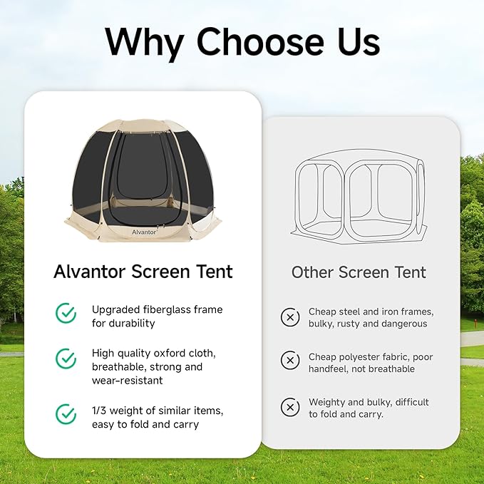 Alvantor Screen House Gazebo, 6-10-15 Person Pop Up Igloo Screened Canopy Tent with Mosquito Netting Sides, Instant UV Resistant Sun Shelter for Garden, Patio, Backyard