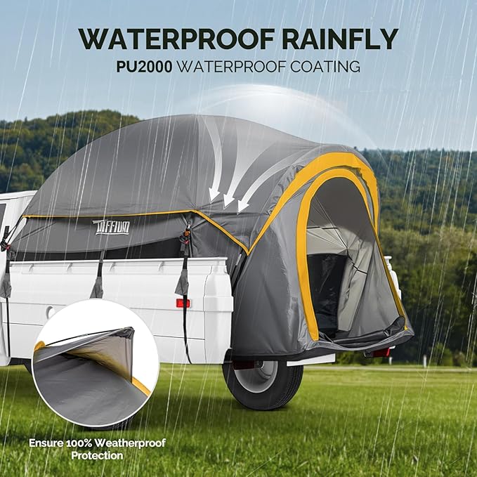 Bonnlo Truck Bed Tent for 5.5-6 ft Truck Bed, PU2000 Waterproof Portable Pickup Truck Tent, 210D Oxford Polyester Camping Tent, Reinforced Fiberglass Poles for 2 Person