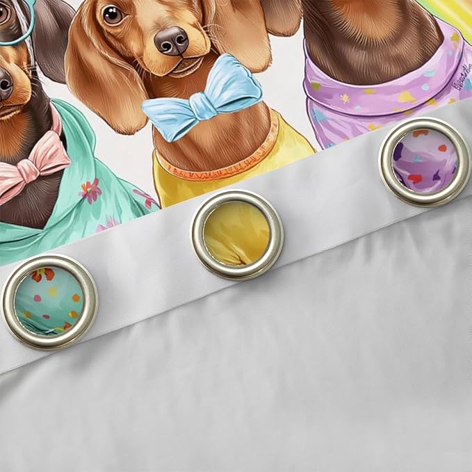 Dachshund Cute Dog Window Curtain | Beach Party Window Drapes for Kids Bedroom Decor,Tropical Palm Blackout Curtains Rainbow Floral Living Room Top 2 Panels,38Wx54L