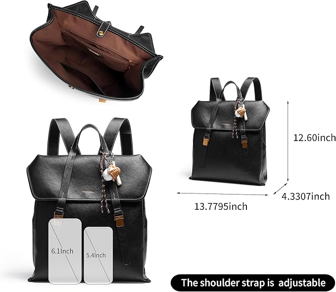 Large Backpack Purse for Women and Men Anti-theft PU Leather Fashion Designer Vintage Rucksack Travel Shoulder Bags Convertible Camping School Bussiness College 160A Black