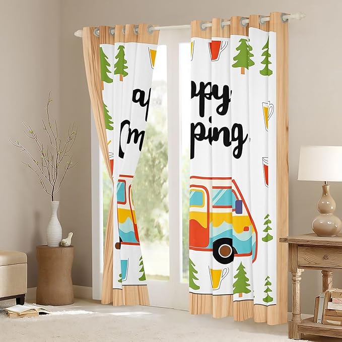 Erosebridal Camping Adventure Rv Blackout Curtains for Bedroom Living Room Happy Camping Window Curtains 2 Panels 38" Wx54 L Forest Camp Drapes,Pastoral Lodge Cabin Window Treatments