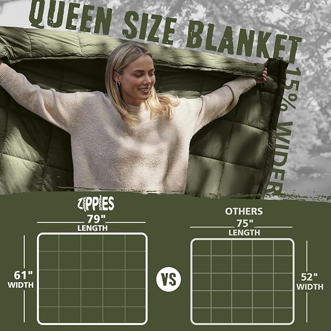 3M Thinsulate Insulation Puffy Camping Blanket for Cold Weather, Queen Size Warm Camping Quilt with Zipper, Waterproof Outdoor Sleeping Bag for Hammock, Cozy & Versatile Gift for Men and Women