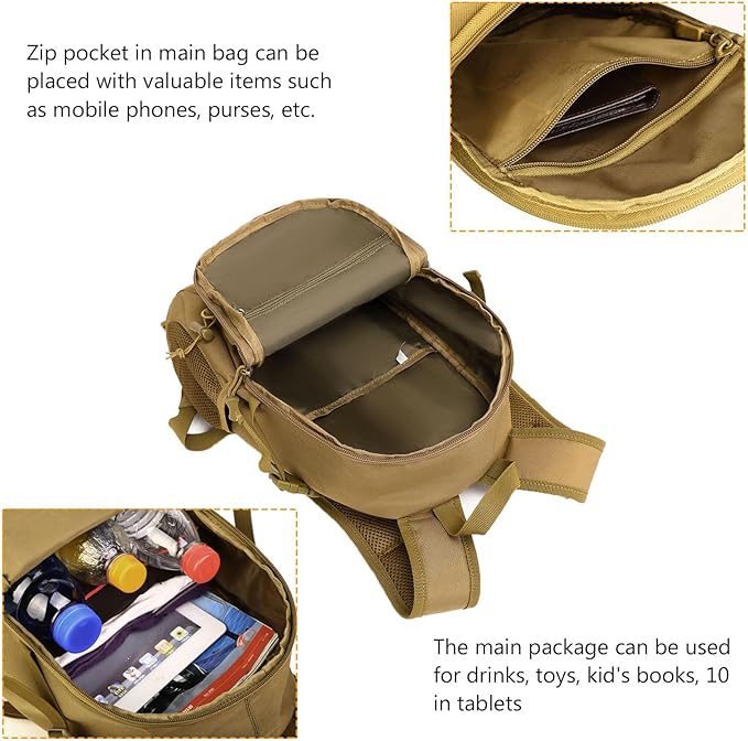 ArcEnCiel 10L/20L Mini X-Small Tactical Backpack MOLLE Daypack Gear Pack Camping Bag with Patch