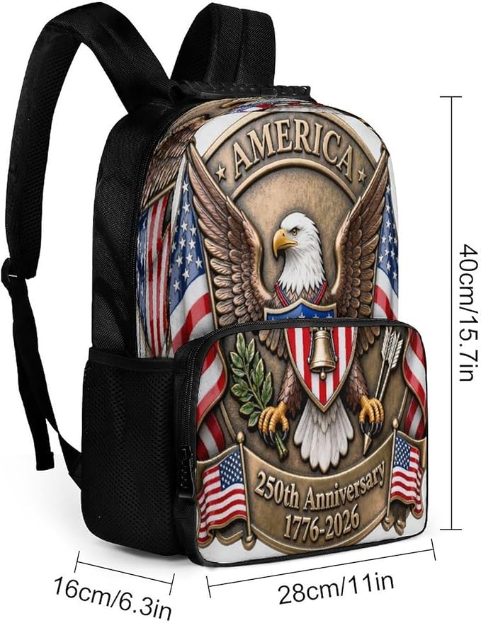 Men Women Polyester America 250th Anniversary USA Patriotic Freedom Art Daypack Big Capacity Shoulder Bag With Adjustable Shoulder Straps for Camping Travel Walking Cycling