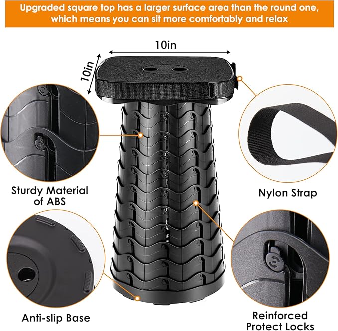 Collapsible Stool with Soft Removable Cushion & Waterproof Carry Bag - Lightweight Folding Stool, 485lbs Capacity, Portable for Adults, Camping, Fishing, Hiking, Outdoor, Travel