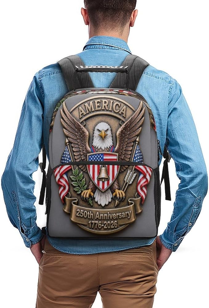 Rucksacks Multipurpose Anti-Theft Big Capacity Bookbag, American Anniversary 250th Freedom Patriotic Art Travel Hiking Camping Rucksack With Padded Straps