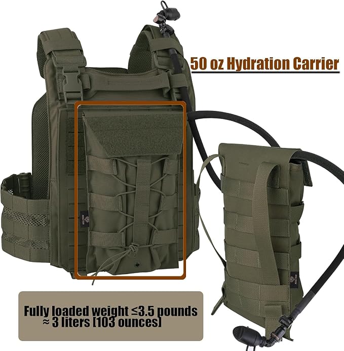 PETAC GEAR 1.5L / 3L Tactical Hydration Pack，Molle Carrier Pouch for 50 oz /100 oz Hydration Bladder Daypack Water Backpack.